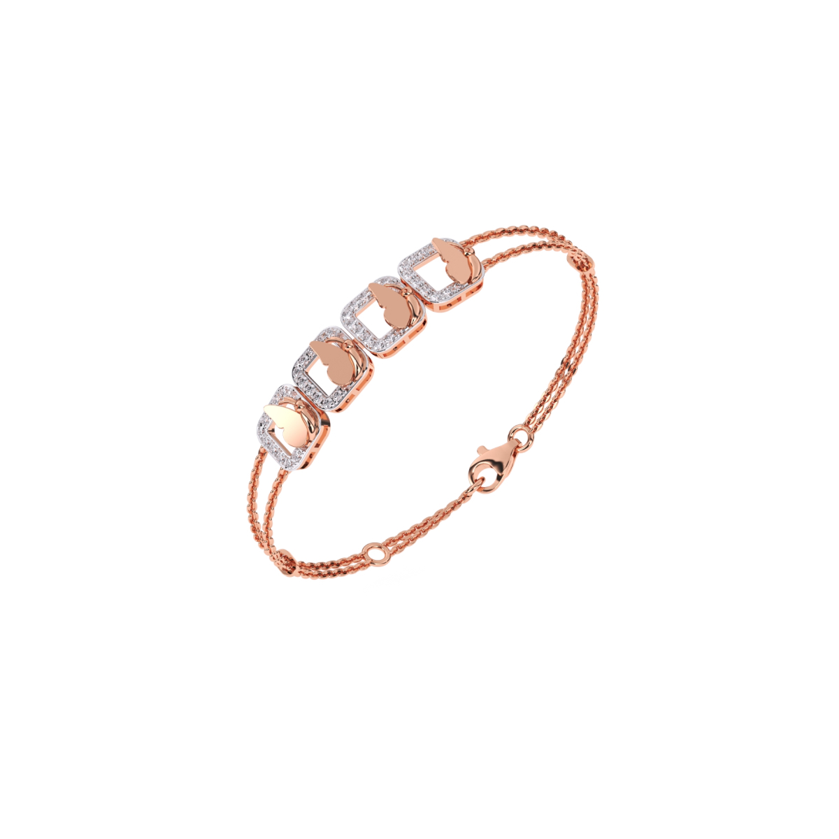 Four Square Rose Gold Diamond Bracelet